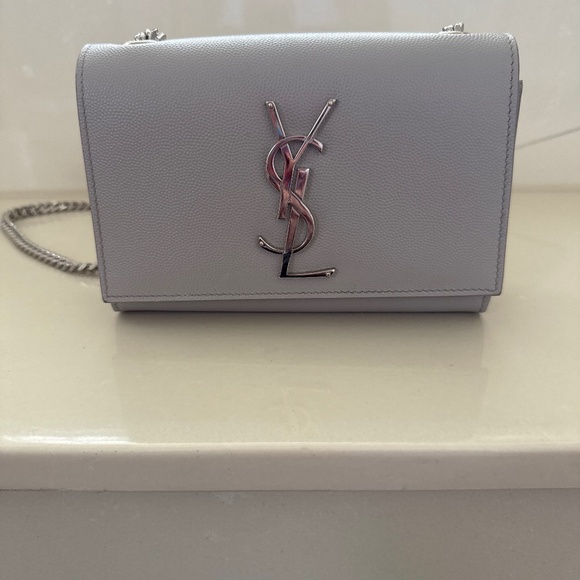 Saint Laurent YSL Kate Chain Bag in Grained Leather - Light Grey - Picture 1 of 5